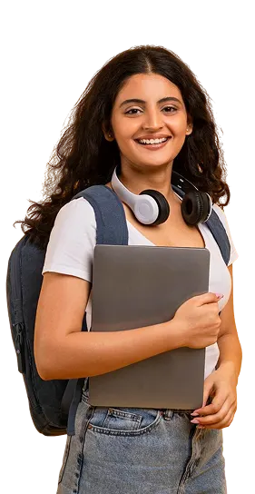 Student with headphones and laptop
