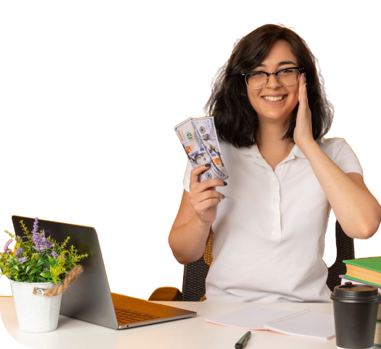 Smiling woman with money