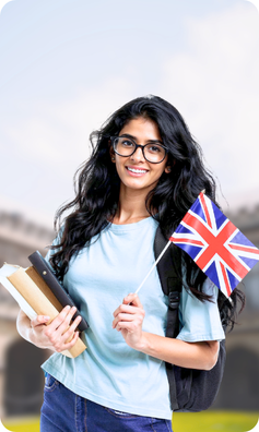 UK student holding flag in her hand